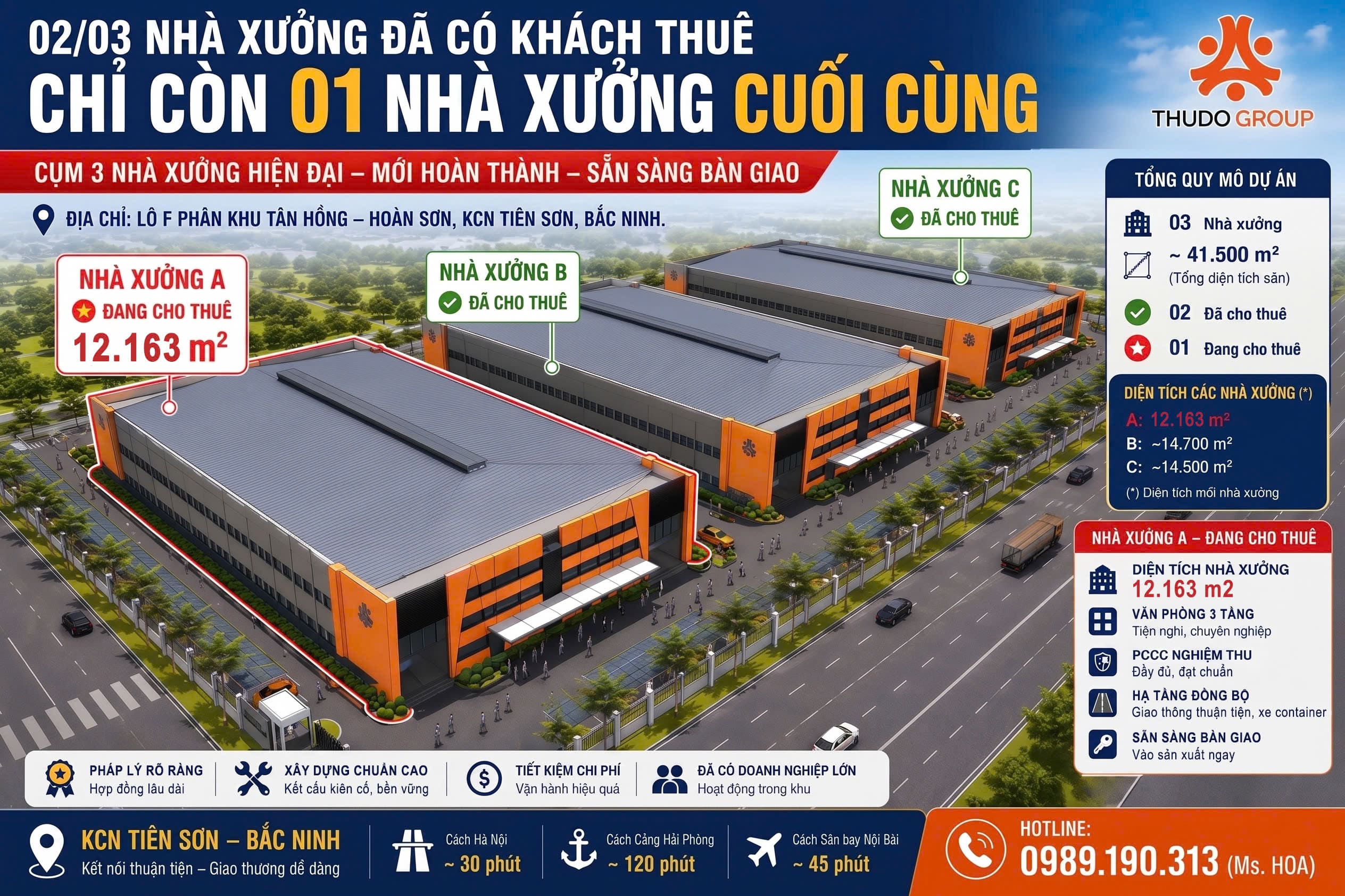 🔥🔥 CHỈ CÒN 01 NHÀ XƯỞNG TẠI KCN TIÊN SƠN